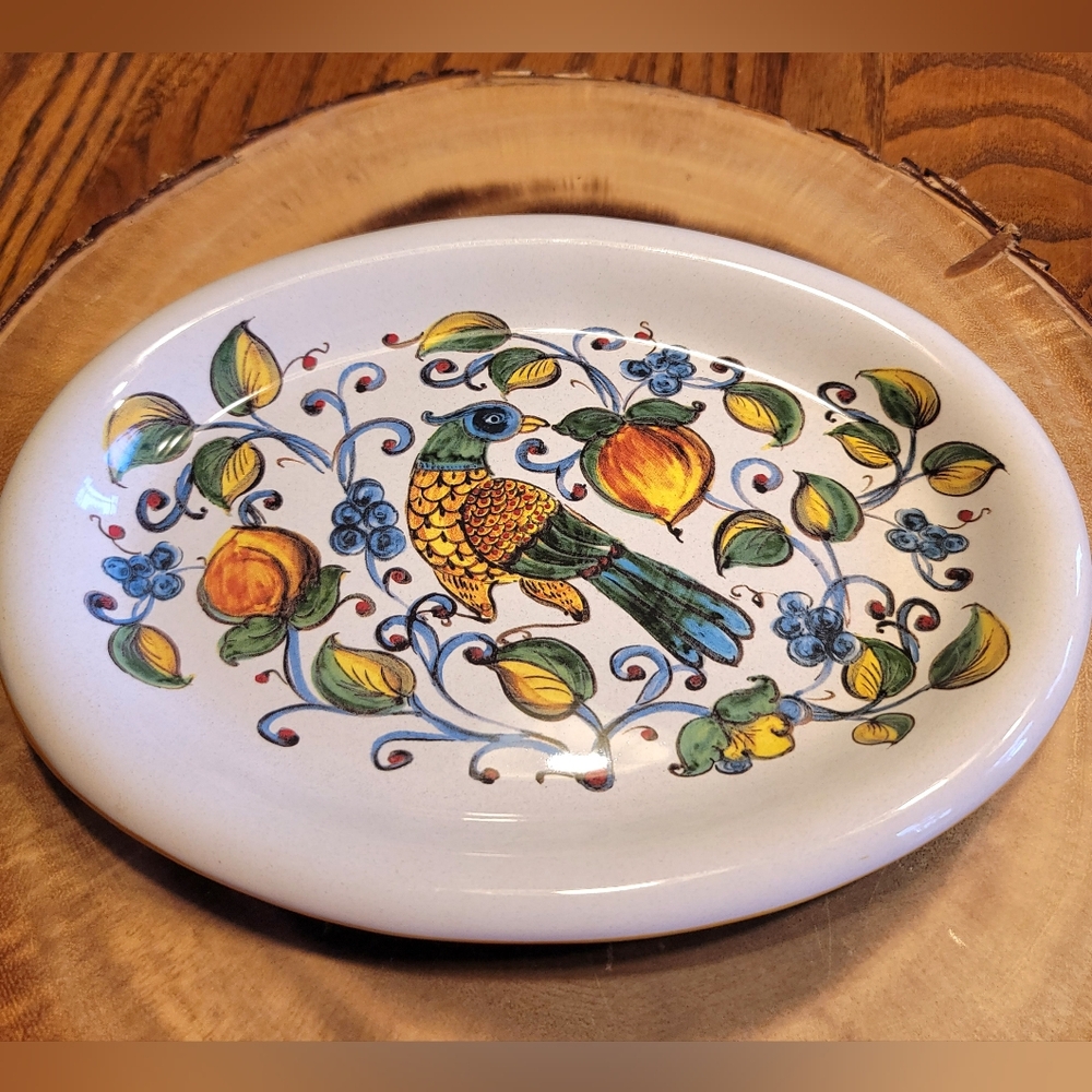 Deruta Serving Platter Italian Art Pottery Hand Painted Partridge Quail Fruit